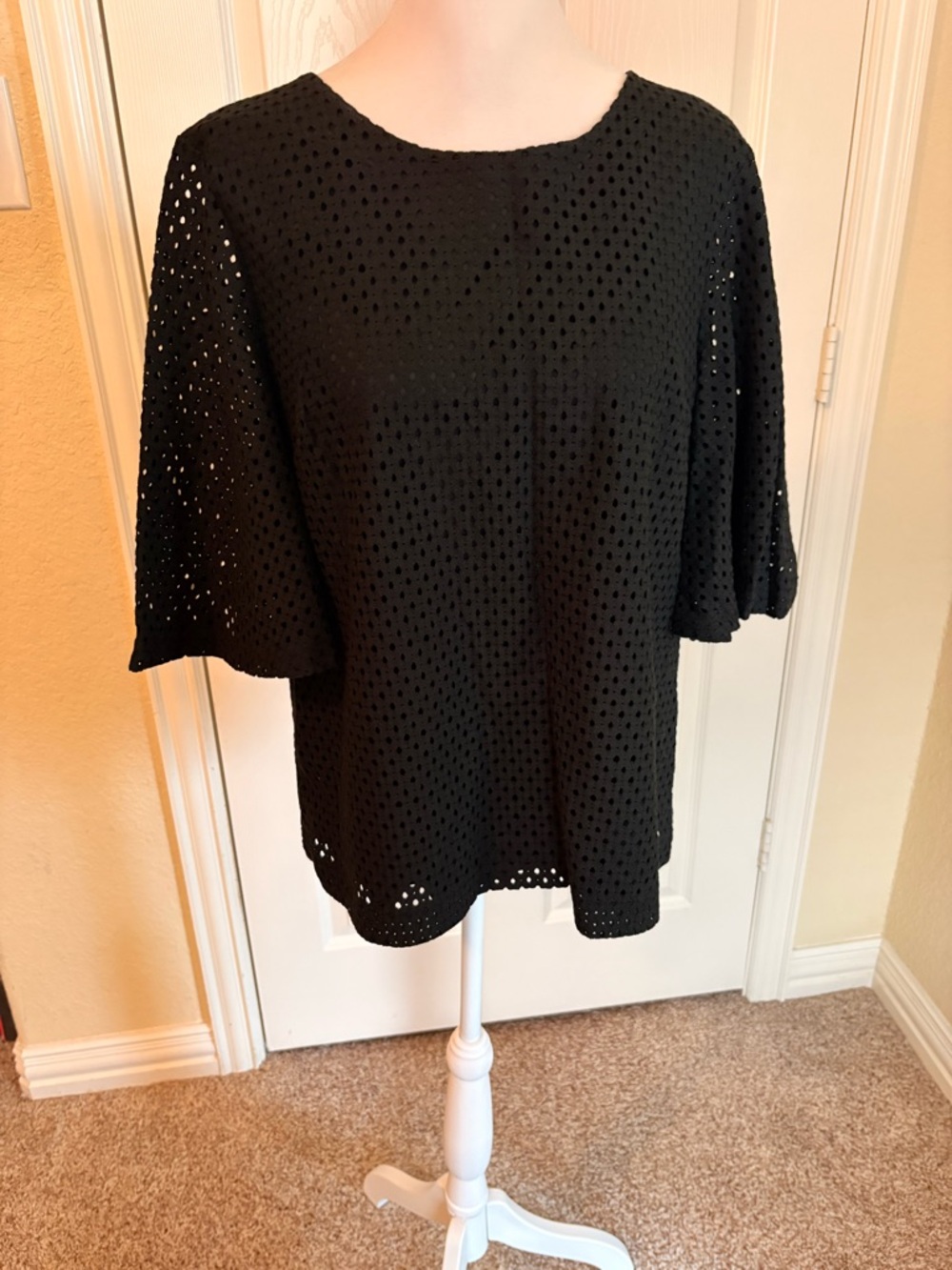 Banana Republic Black Eyelet Flutter Sleeve Top